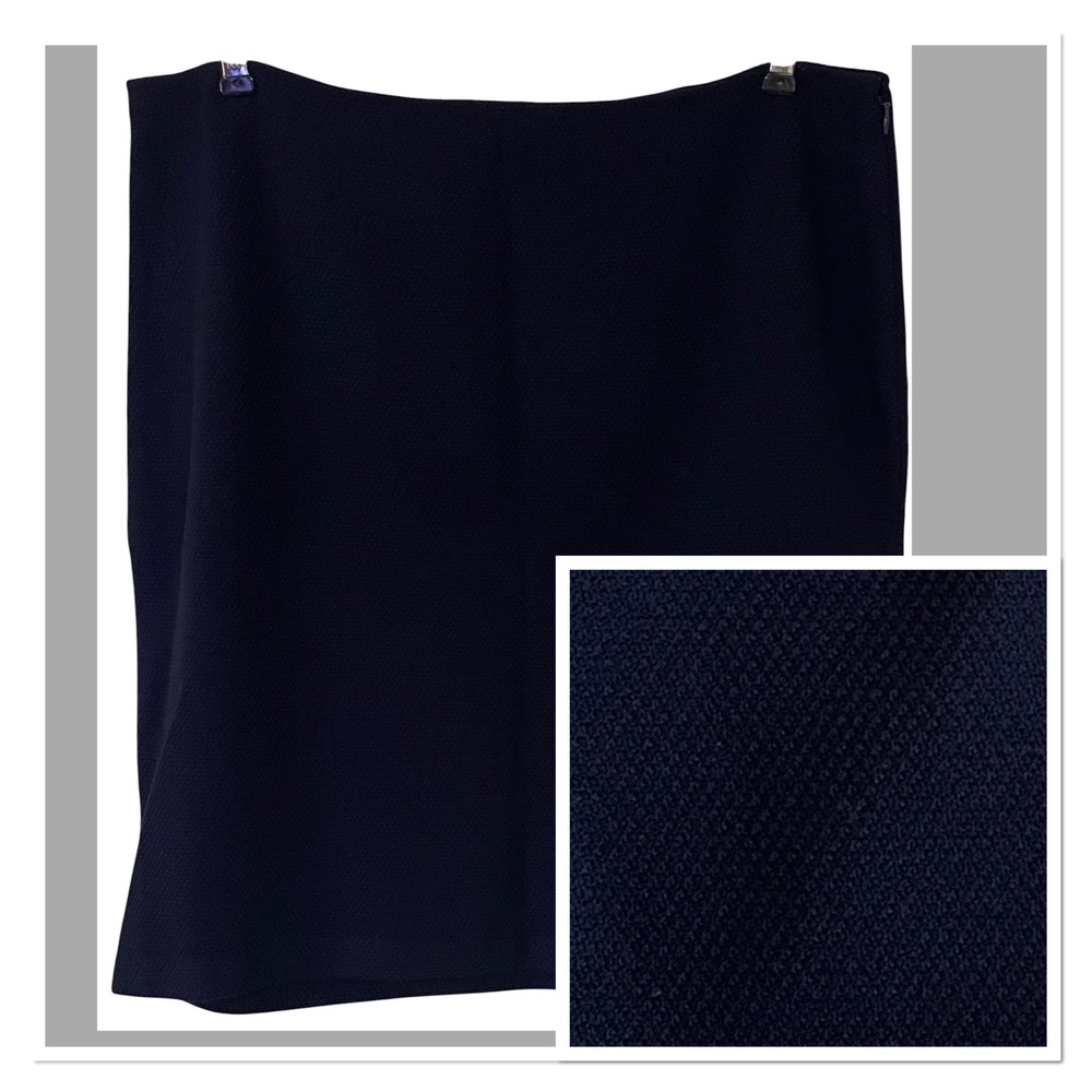 St John Navy Blue Cotton Pique Knit Pencil Skirt Career Classic Luxury Chic 16